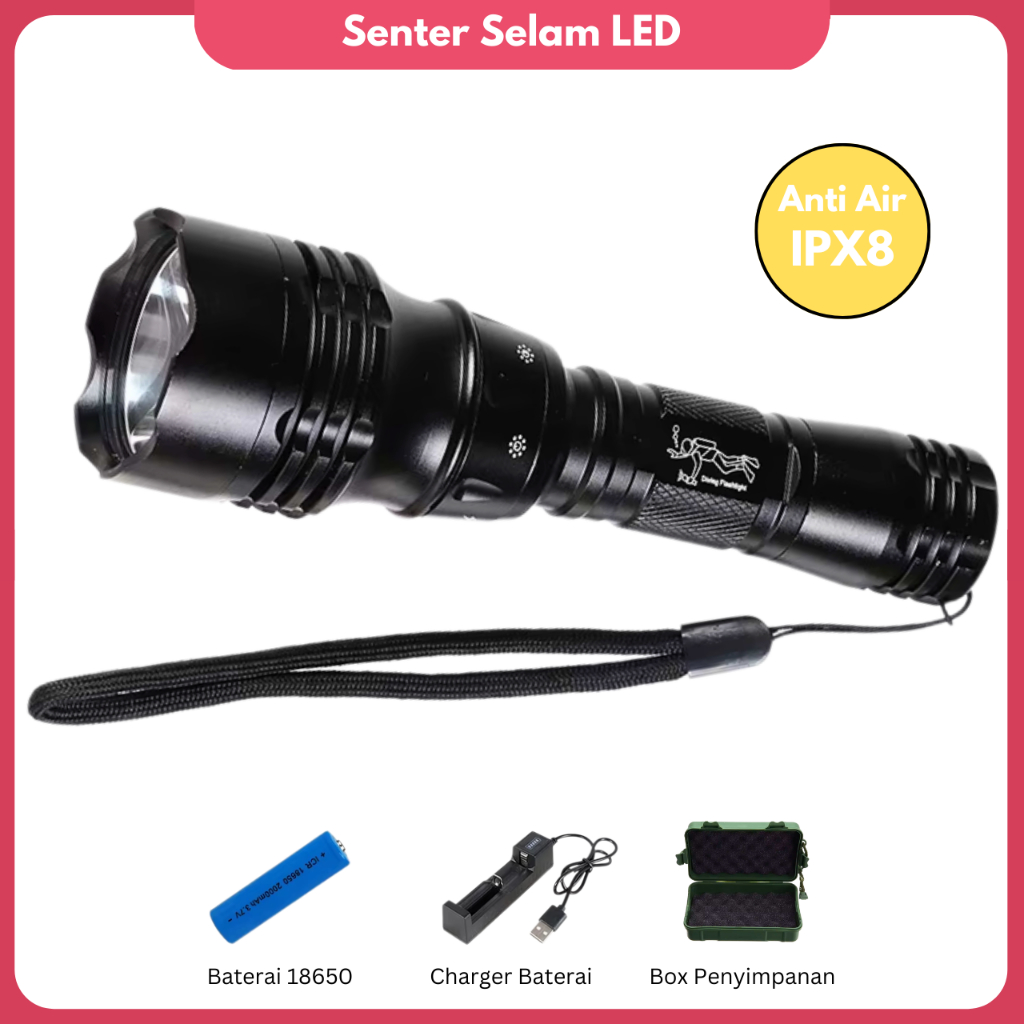 Senter Selam Lampu Anti Air Light Diving Flashlight Senter  Murah senter led Diving mini Selam Scuba