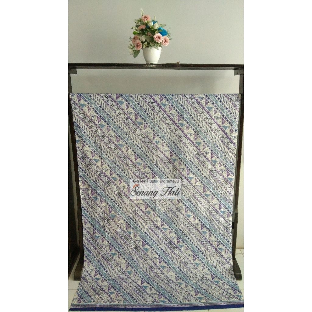 New | Kain batik cap warna ungu full motif