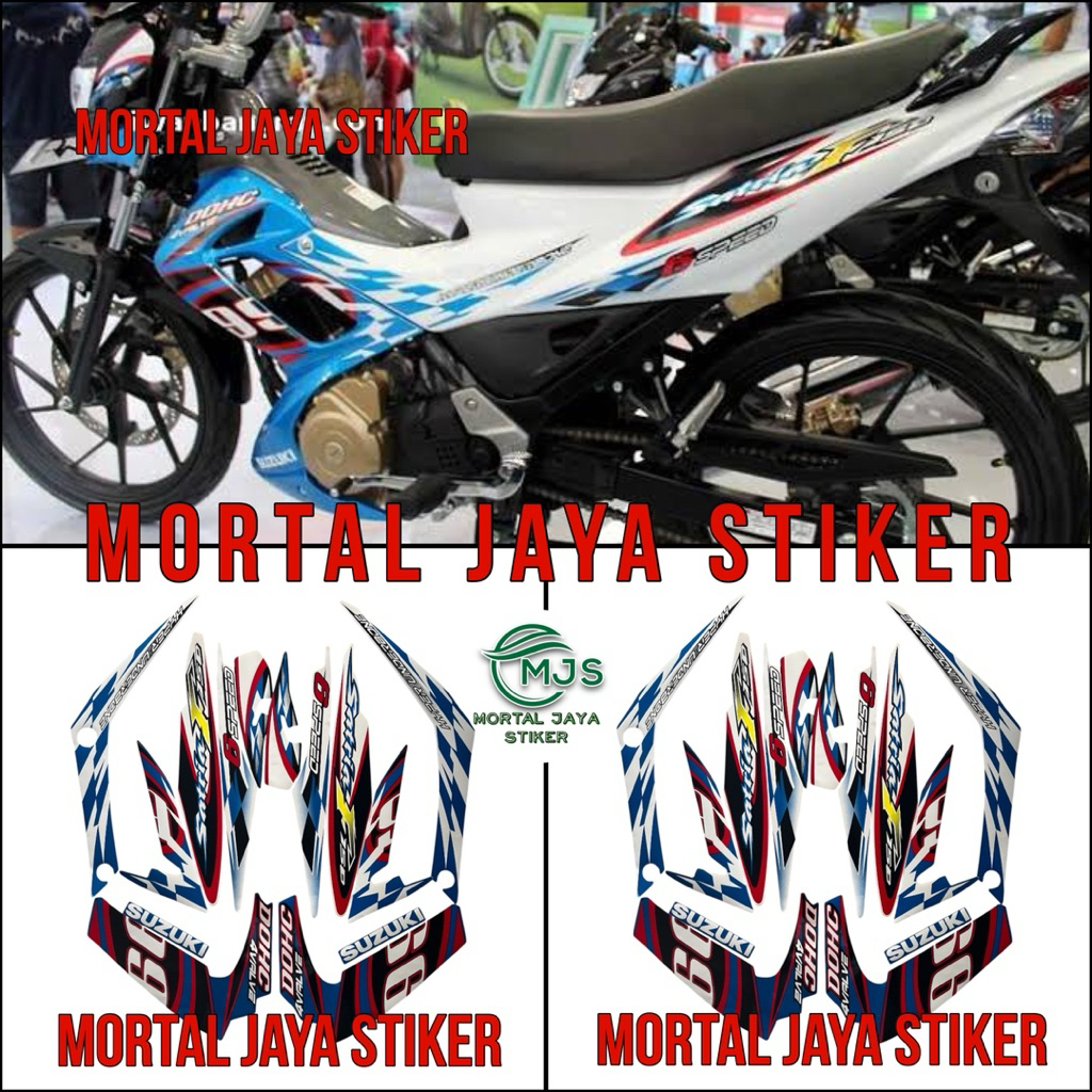 STIKER STRIPING LIS LES BODY SUZUKI SATRIA FU 2012 2013 PUTIH BIRU