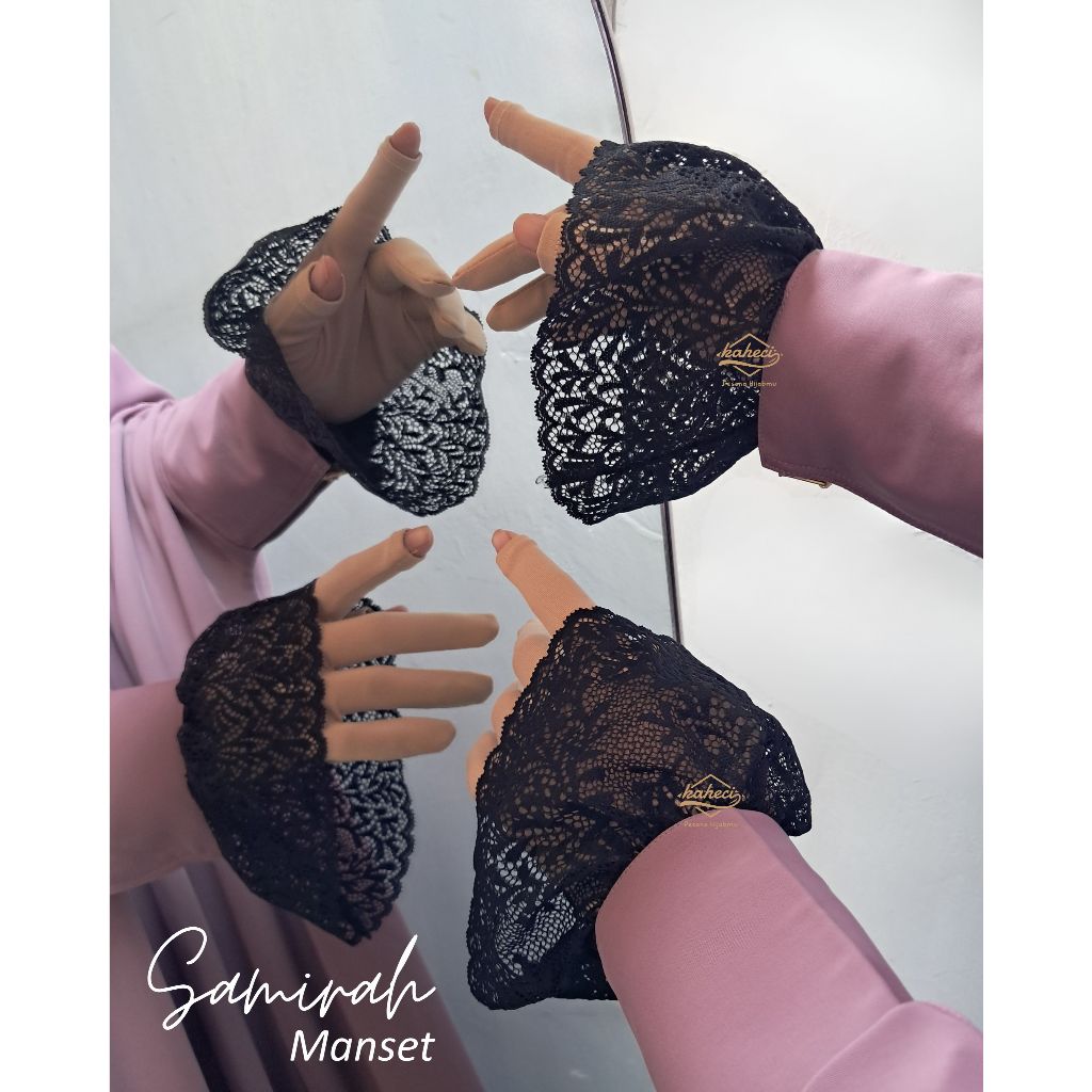 KAHECI - Manset Tangan Renda Cantik - Manset Muslimah Renda Samirah Hitam