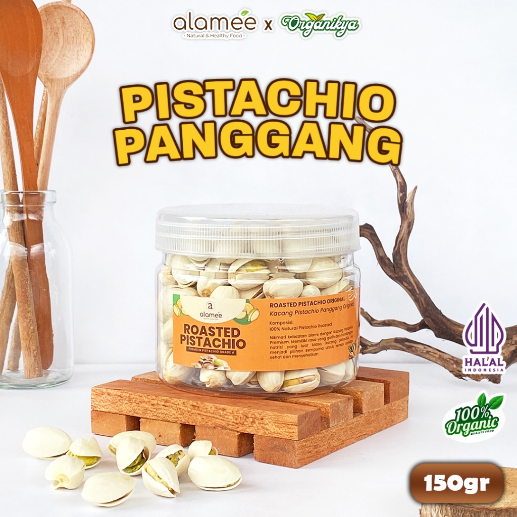 

ALAMEE Roasted Pistacio Kacang Pistachio 150gr Fustuk Panggang Organic Dalam Cangkang organikya