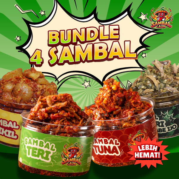 

BUNDLE 4 S.JALAPENODES [600G] Sambal Kikil/ Sambal Bawang/ Sambal Tuna/ Sambal Ayam Serundeng/ Sambal Terasi/ Sambal Teri/ Sambal Teri Cabe Ijo/ Sambal Cabe Ijo/ Sambal Ayam Suwir/ Sambal Rebon/ Sambal Baby Cumi - Siap Saji - Halal SPP-IRT