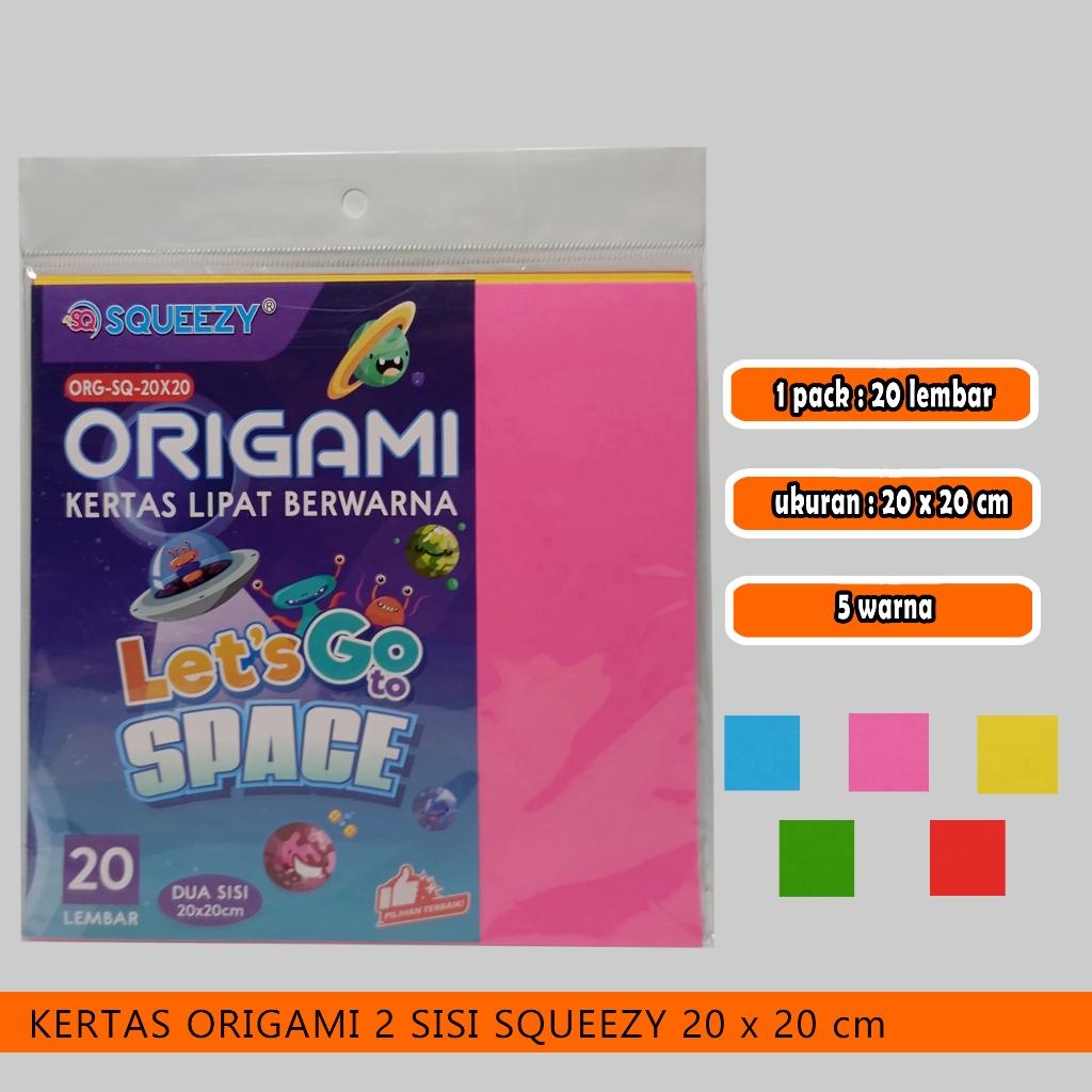 

kertas origami squeezy 2 sisi 20 x 20 cm / 1 pack / 20 lembar