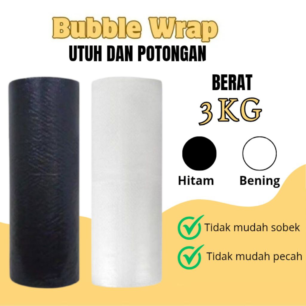 

Bubble Wrap Roll Packing Online Shop 3 KG 125 CM x 5 Meter Bubblewrap Gelembung Bubble Wrap Roll Utuh dan Potongan Warna Hitam Dan Bening