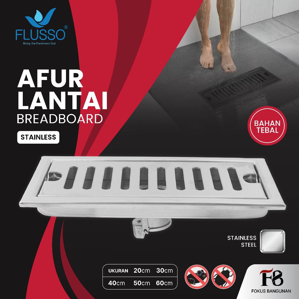 Flusso Smart Floor Drain Afur Lantai Saringan Got Kamar Mandi Anti Bau Stainless 2502