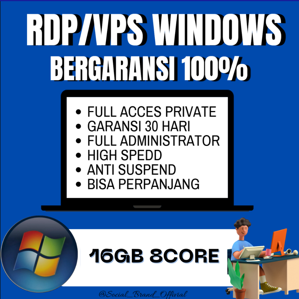 RDP VPS Spek Ram 16GB 8 Core Bergaransi Full Administrator Berkualitas Anti Suspend Server Indonesia