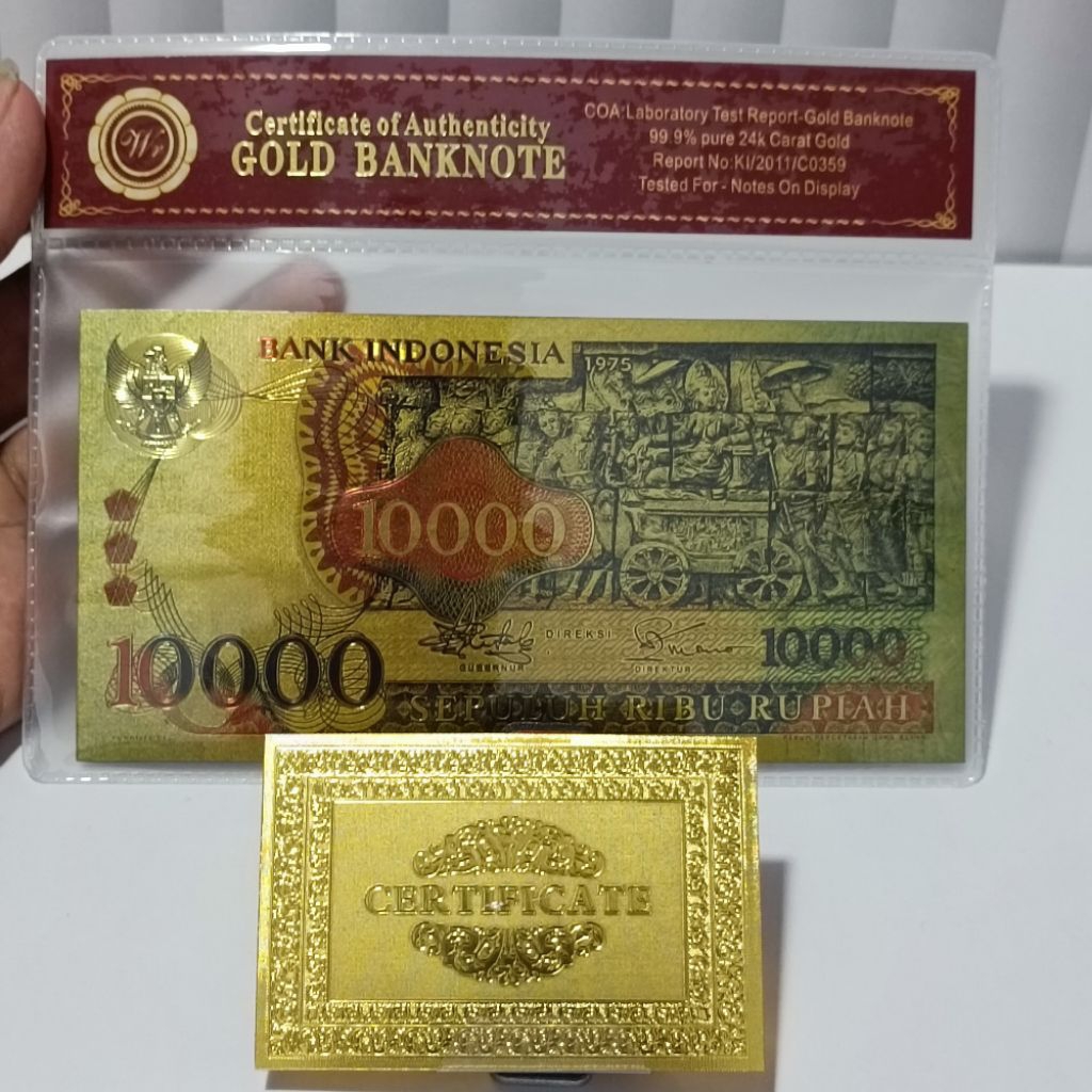 Uang Kuno Gold Foil 10000 Barong Indonesia Antik