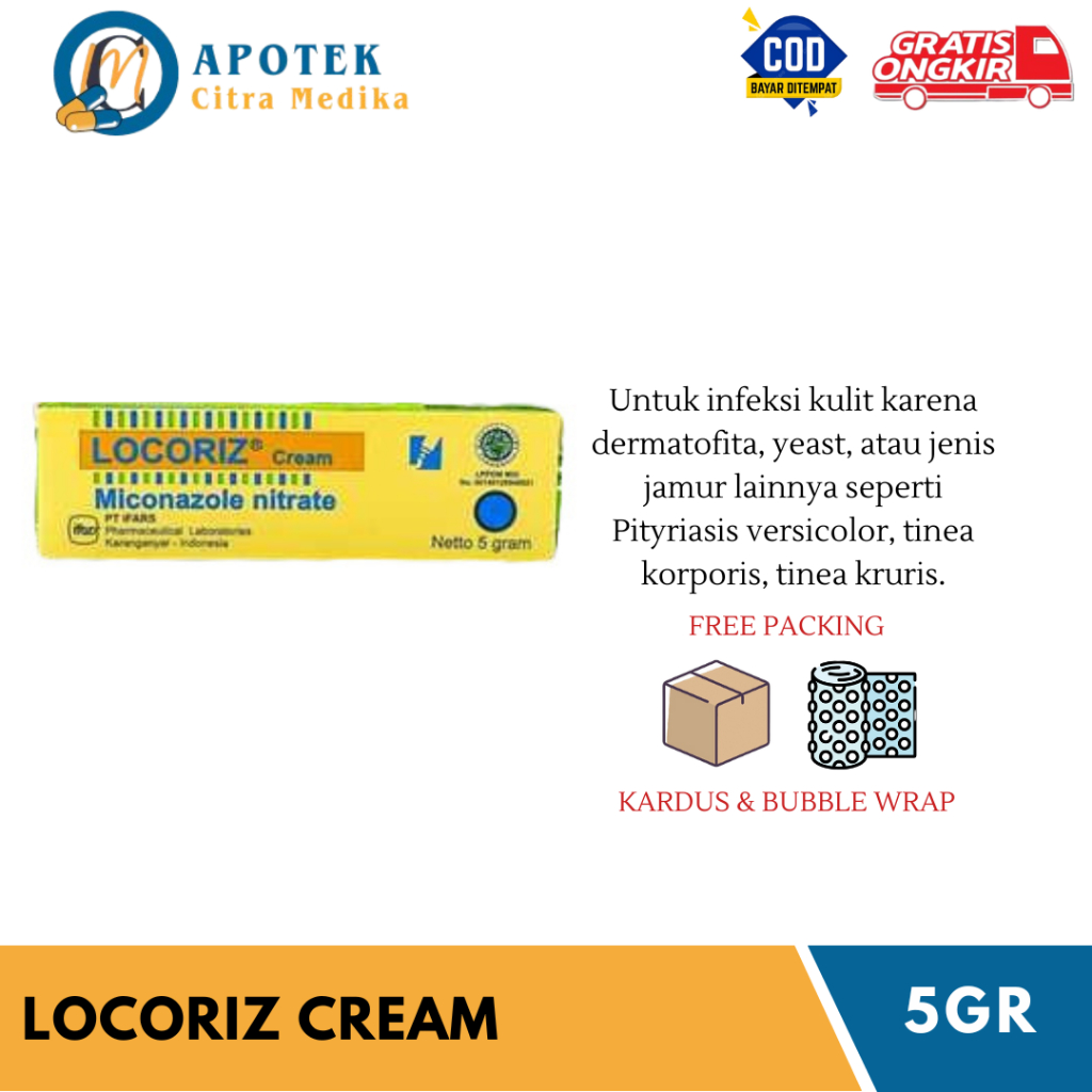 LOCORIZ (CREAM 5GR) - MENGATASI INFEKSI KULIT, JAMUR, KURAP, KUDIS, PANU DAN KUTU AIR