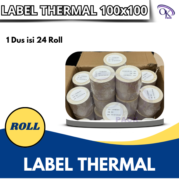 

LABEL STICKER THERMAL & CONTINOUS PAPER THERMAL 100 X 100 mm" isi 500pcs (1dus isi 24 Roll)