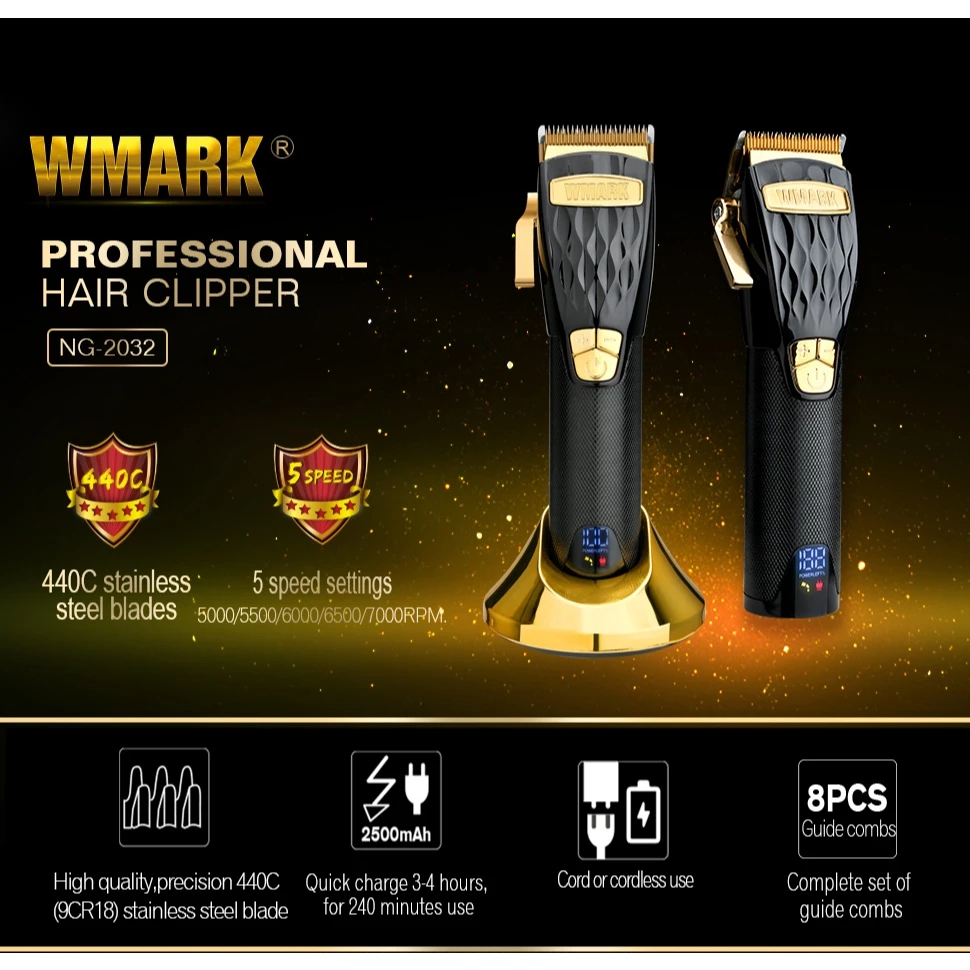 KS WMARK NG-2032 Alat Cukur Rambut Professional Hair Clipper 5 Speed Setting Digital Display