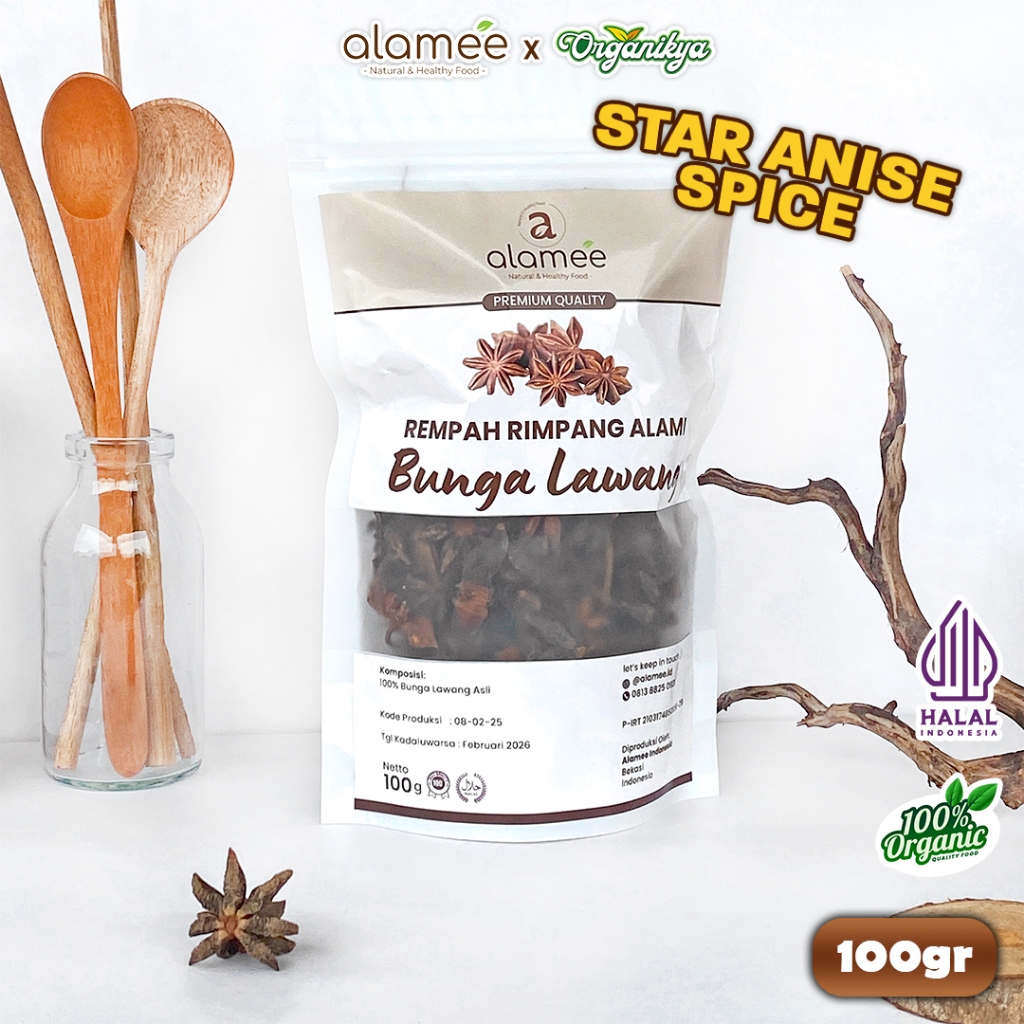 

ALAMEE Bunga Lawang Kering Pekak Star Anise Rempah Organik Bumbu Seasoning Masakan 100GR organikya