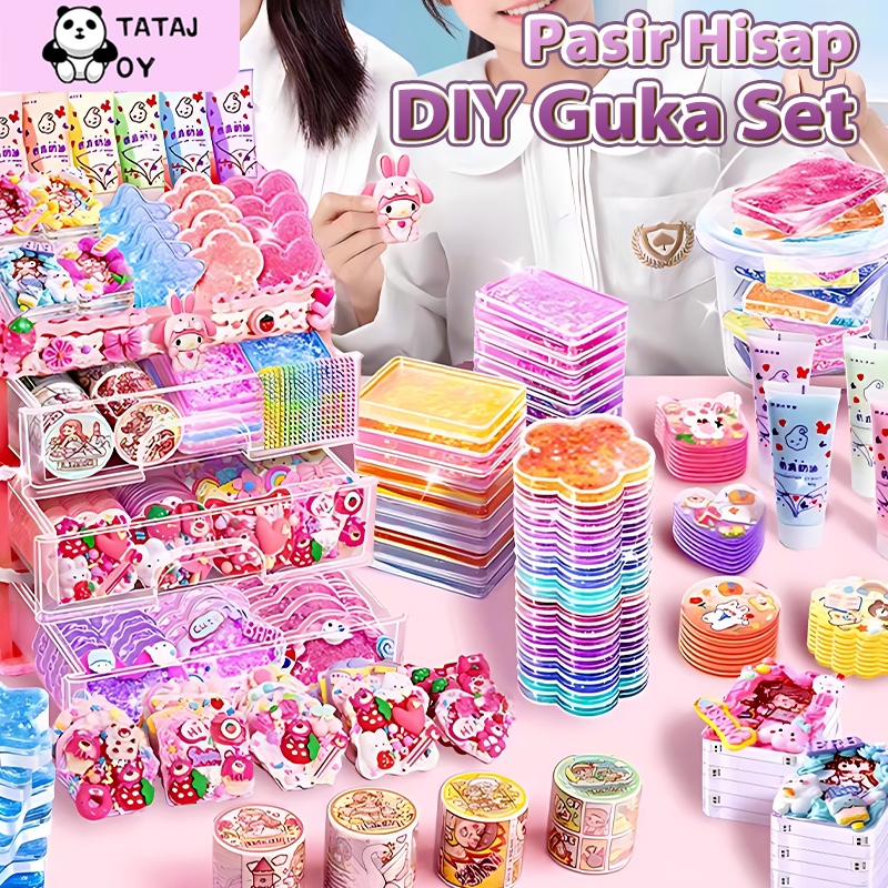 Tatajoy DIY Gantungan Kunci Pasir Hisap Guka Set Guka Set DIY Keychain Guka Stiker DIY Deco Cream Gu