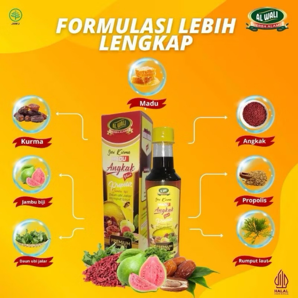 

Sari Kurma Madu Angkak Al Wali Plus Propolis Jambu Biji Daun Ubi Jalar Rumput Laut 470 gram