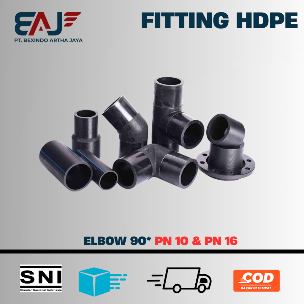 Elbow Pipa Hdpe 90* Ukuran 8 Inch 200 mm PN 10 dan PN 16 | Elbow Fitting Pipa Hdpe Distributor Resmi