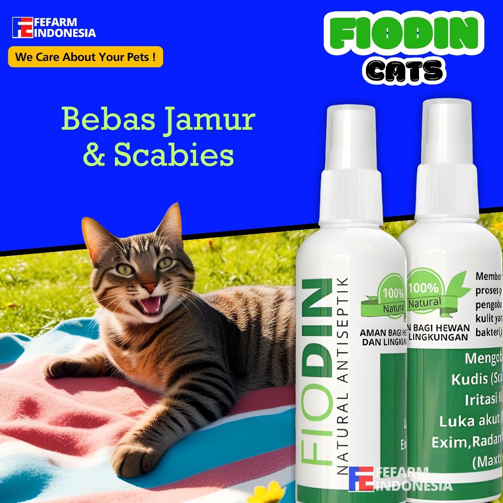 FIODIN SPRAY NATURAL - Obat Skabies Demodex Gatal Luka Jamur Borok Hewan Anjing Kucing FEFARM