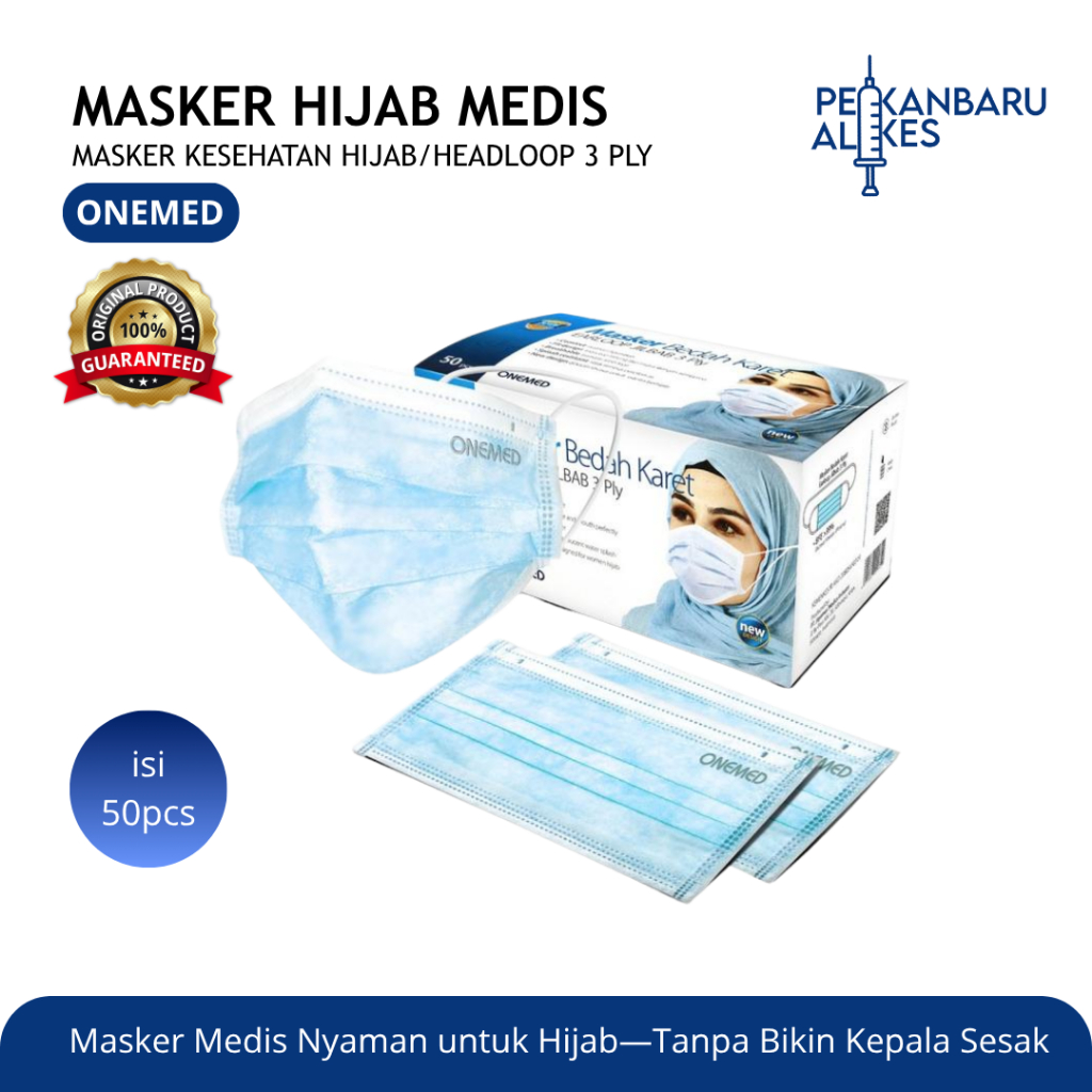 Masker Hijab Onemed Headloop Medis 3 Ply Jilbab Isi 50 Pcs | Pekanbaru Alkes
