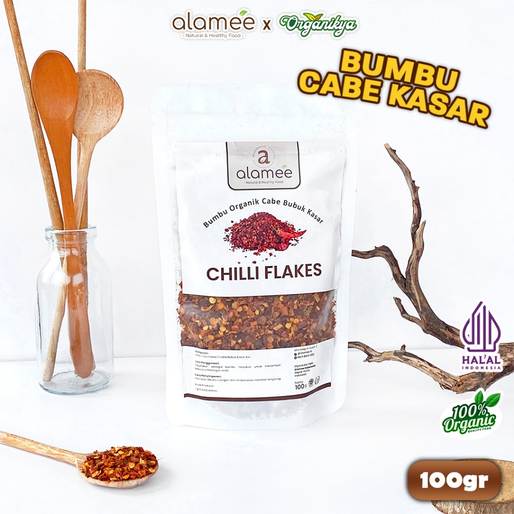 

Cabe Bubuk Kasar Chilli Flakes Cabai Bumbu Dapur Masak Organik Rempah Rimpang Murni 100g organikya