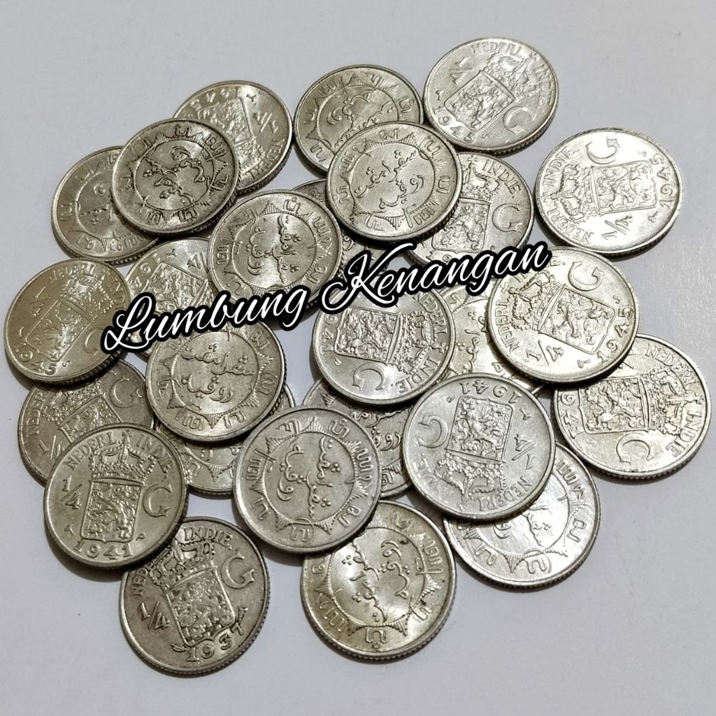 Koin perak 1/4 Gulden Nederl indie 1937-1945