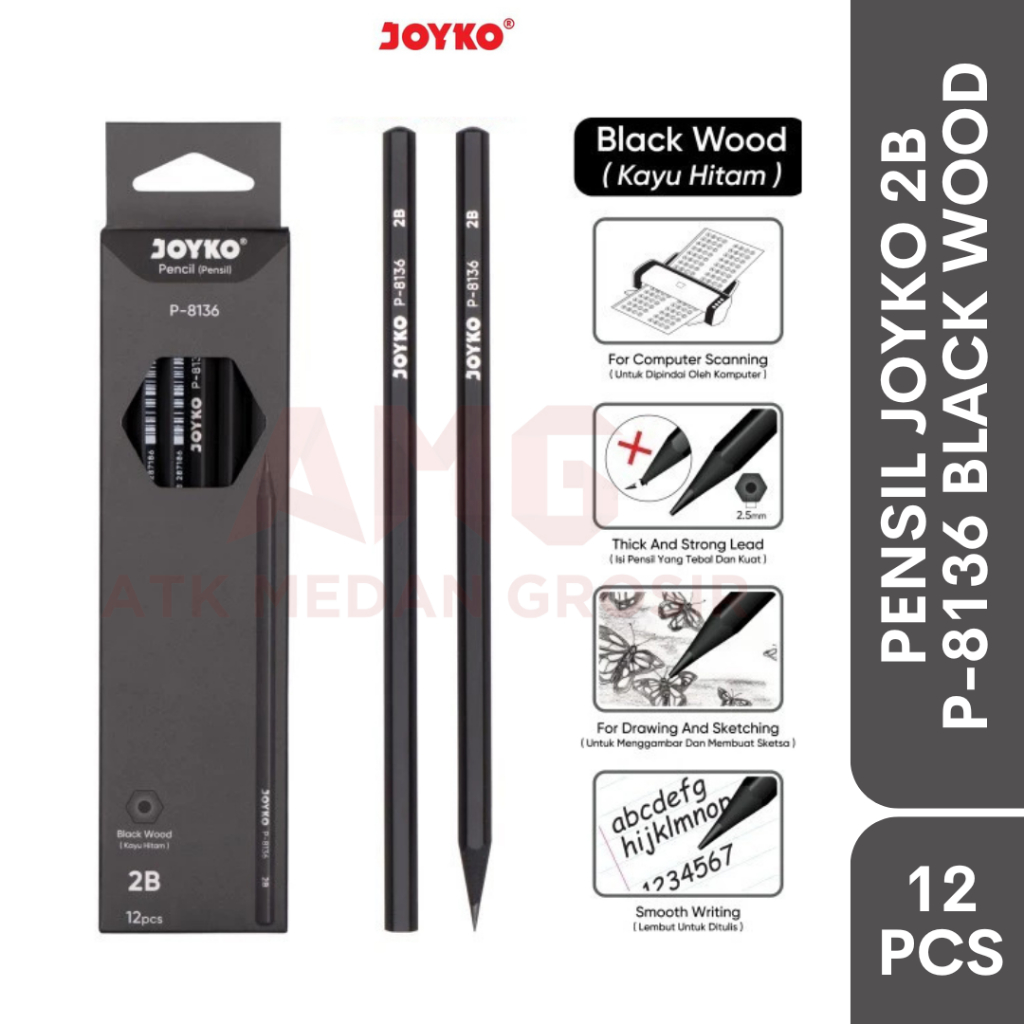 

PENSIL JOYKO 2B BLACK WOOD MATTE P-8136 1 BOX ISI 12 PCS