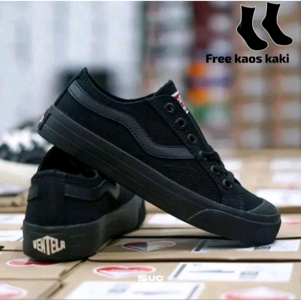 Ventela Anak All Black Sepatu Ventela Public Low Full Black - sepatu sekolah hitam
