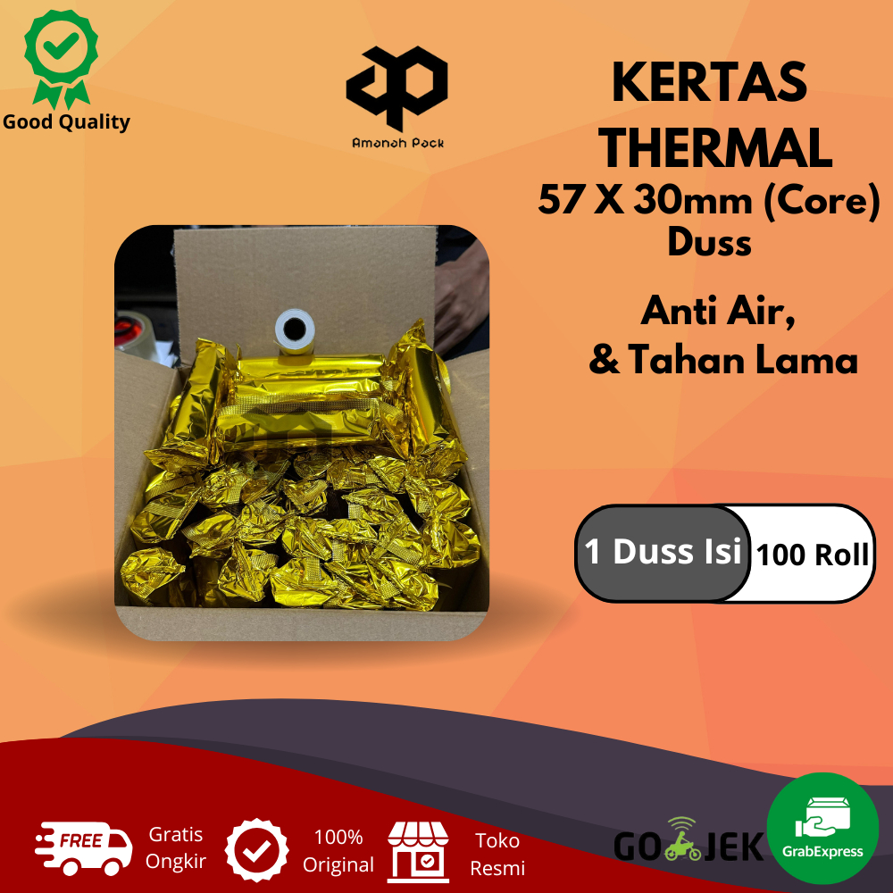 

KERTAS STRUK THERMAL PAPER ROLL 57x30 CORE (1 Dus isi 100 Roll )TERMAL EDC THERMAL PRINTER MINI BLUETOOTH 57MM CORE