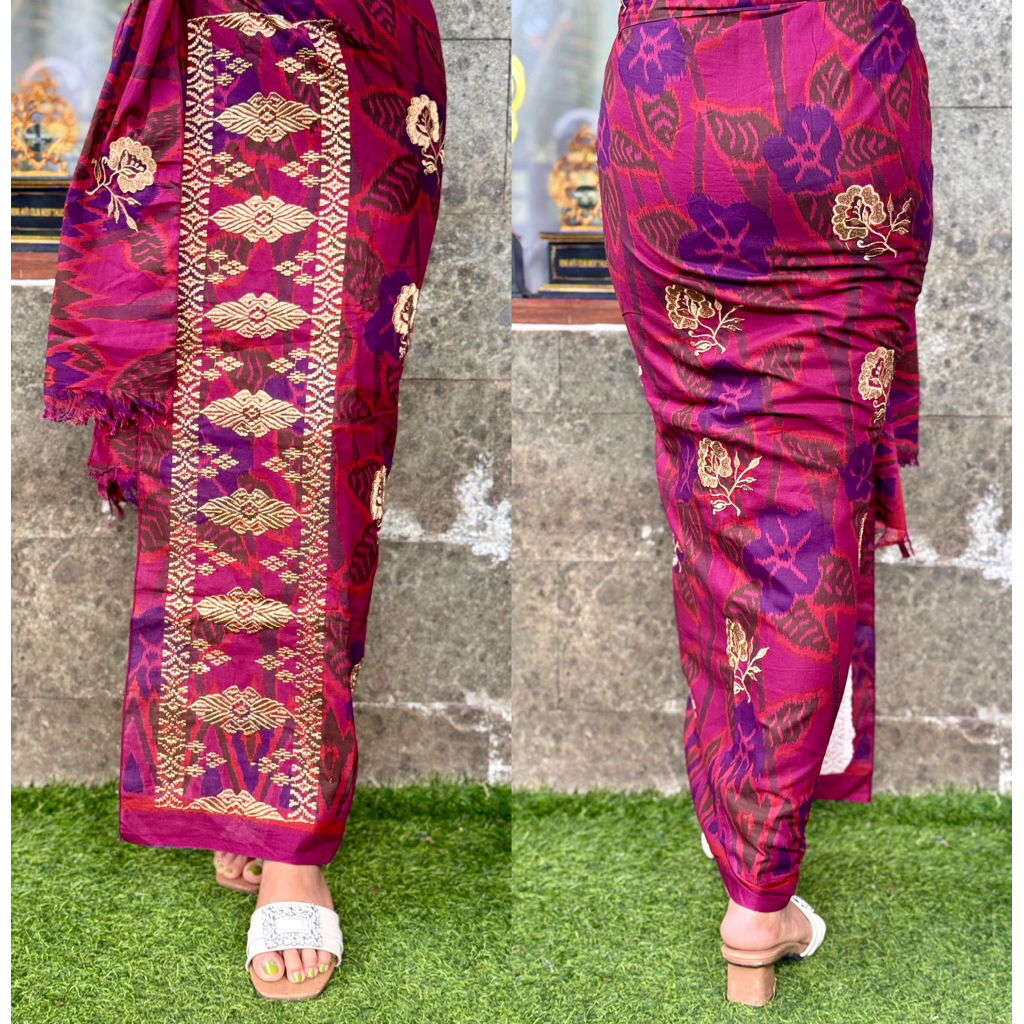 Endek katun bordir tumpal set selendang