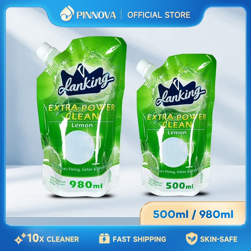 PINNOVA & Lanking 500/980ml Sabun Cuci Piring Jeruk Nipis Pouch Rasa Lemon - Ukuran Besar Anti Minya