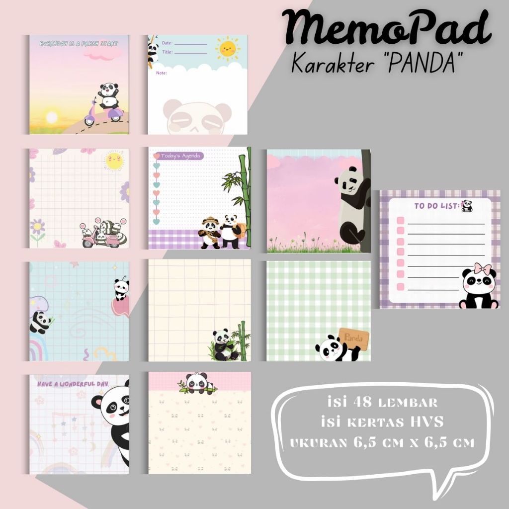 

NOTE MEMOPAD KARAKTER LUCU murah terlaris 6,5 x 6,5 cm(KARAKTER PANDA)