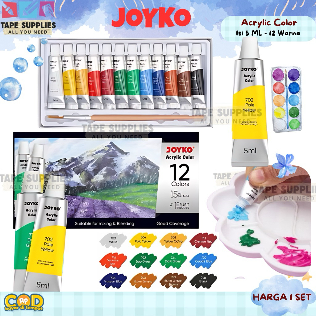 

(12/24 WARNA) CAT ACRYLIC KUALITAS BAGUS- Cat Akrilik JOYKO Acrylic Color ACC-5ML 12 / 24 Warna Non-Toxic