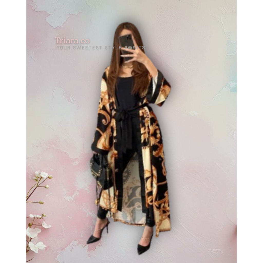 Long Outer Kimono Wanita Rayon Premium Motif Sultan - Cardigan Panjang Jumbo Mewah Kondangan & Pesta