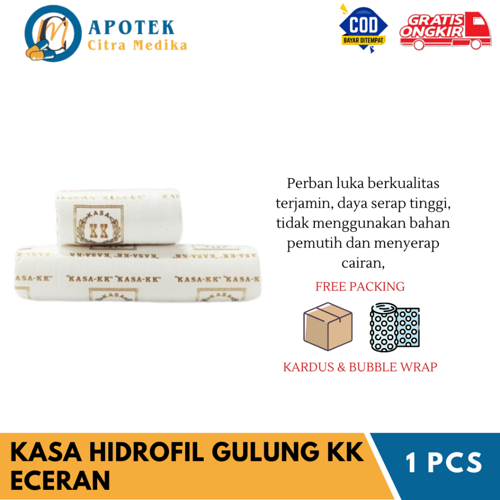 KASA HIDROFIL PERBAN GULUNG KK (ECERAN @1 PCS) - PERBAN TEBAL UNTUK PENUTUP LUKA