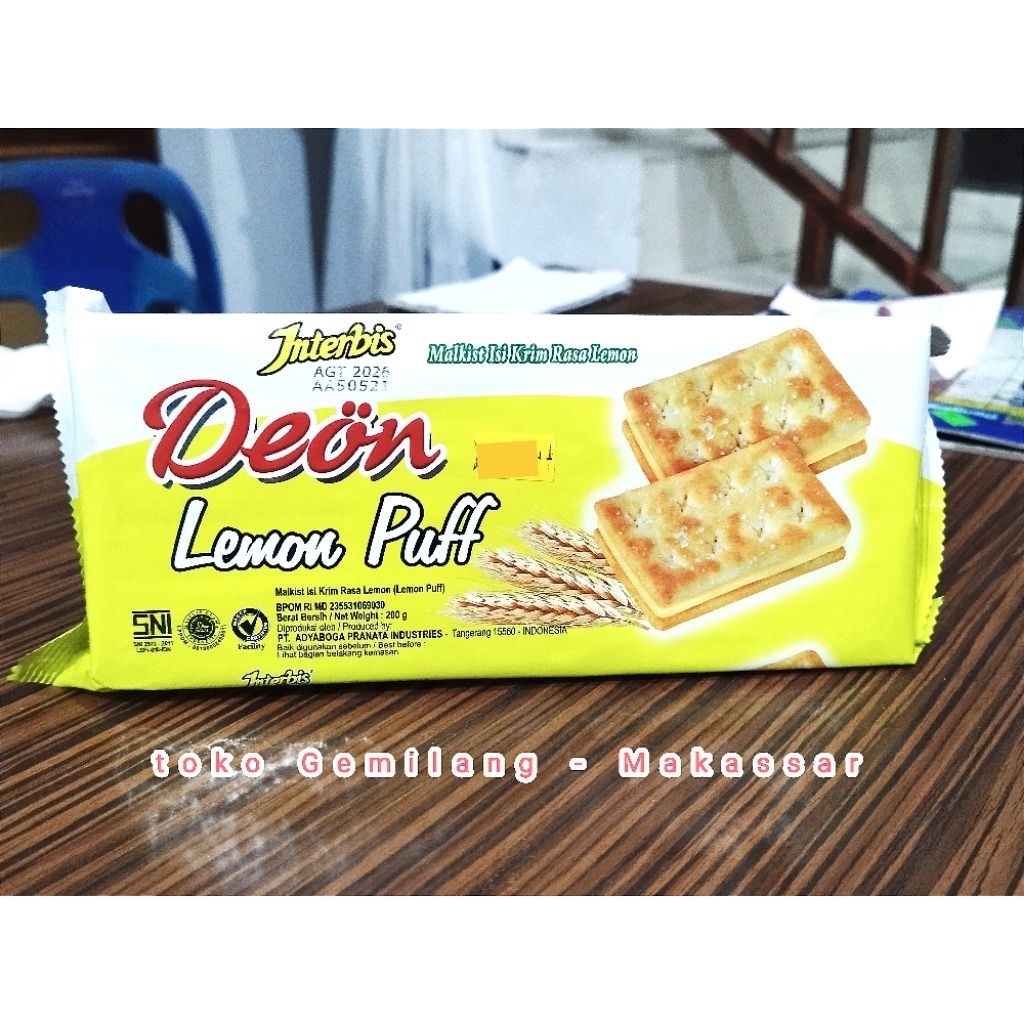 

Interbis deon lemon puff 200 gr, malkist isi krim rasa lemon