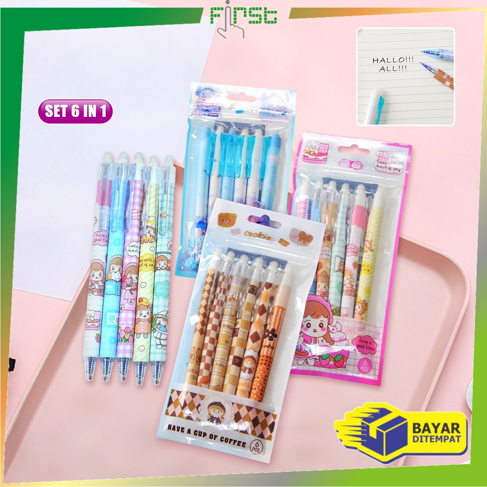 

FH-A68 Pulpen Set 6IN1 0.5MM Tinta Bisa di Hapus Motif Karakter Lucu / Eraseble Pen Set Cetek Cetekan Kartun / Pena Mekanik Anak Sekolah / Eraser Pen ST