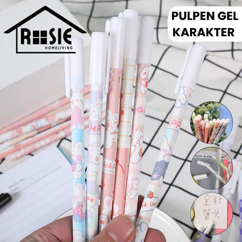 

ROSIE Puplen Gel Karakter Dapat Dihapus 0.5mm / Pena Alat Tulis Sekolah Kantor Bullet Tip Ink Erasable Pen Gel