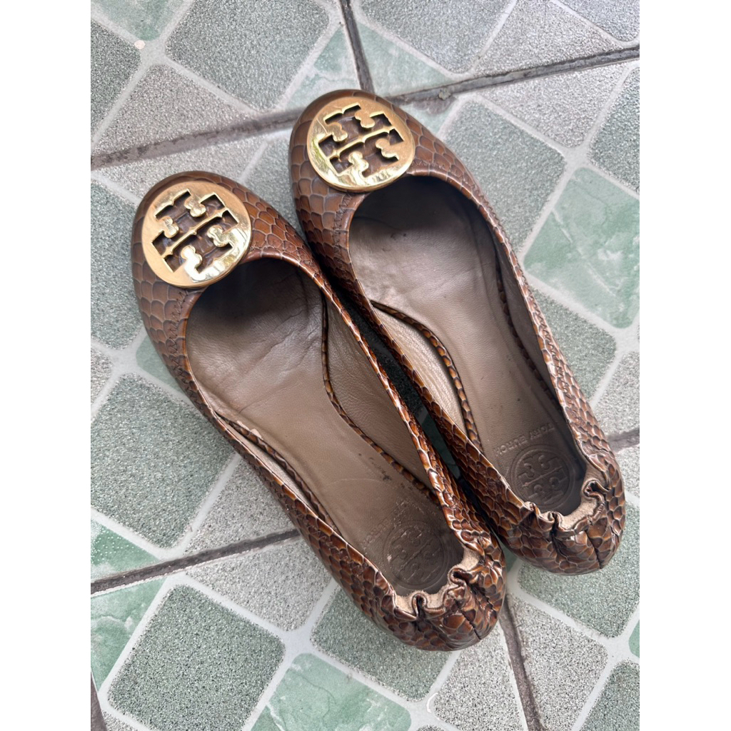 Preloved Original Authentic - Flat shoes Tory Burch Reva Ballets GHW Brown Snakeskin Print Leather s