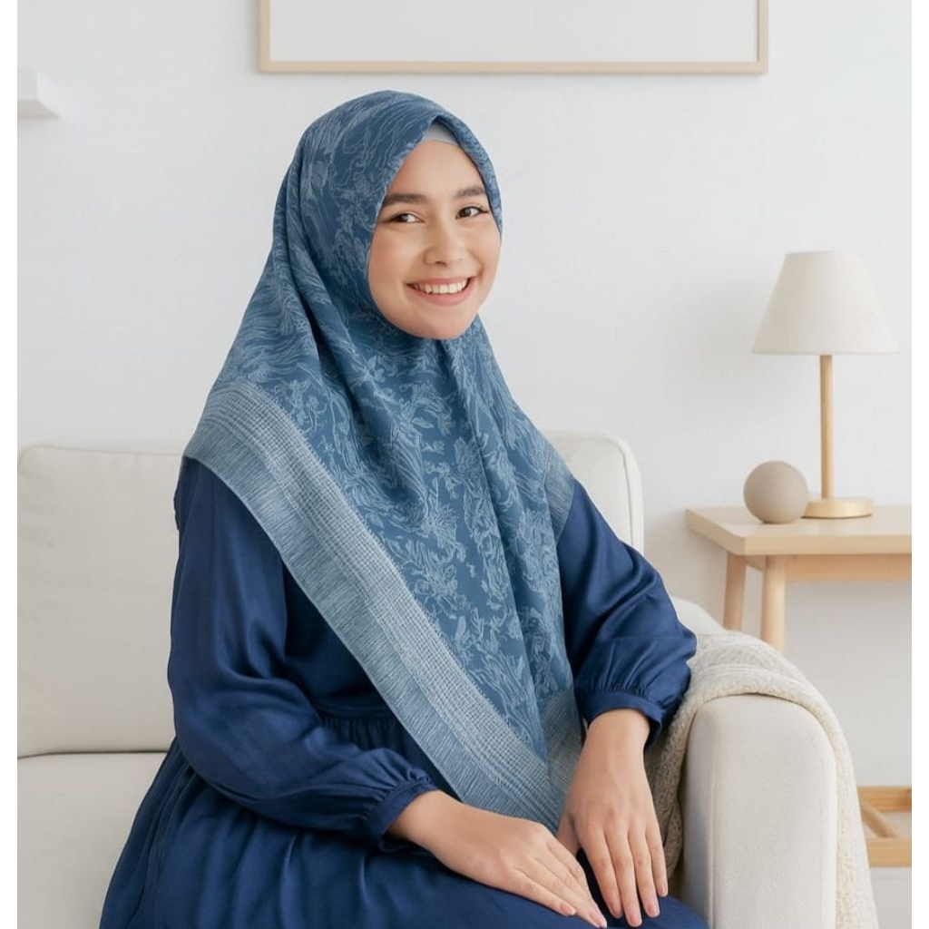 PROMO / VIEW13 BIRU / JILBAB VOAL MOTIF / GROSIR HIJAB / HIJAB SEGI EMPAT / VOAL MOTIF / DEENAY KW /