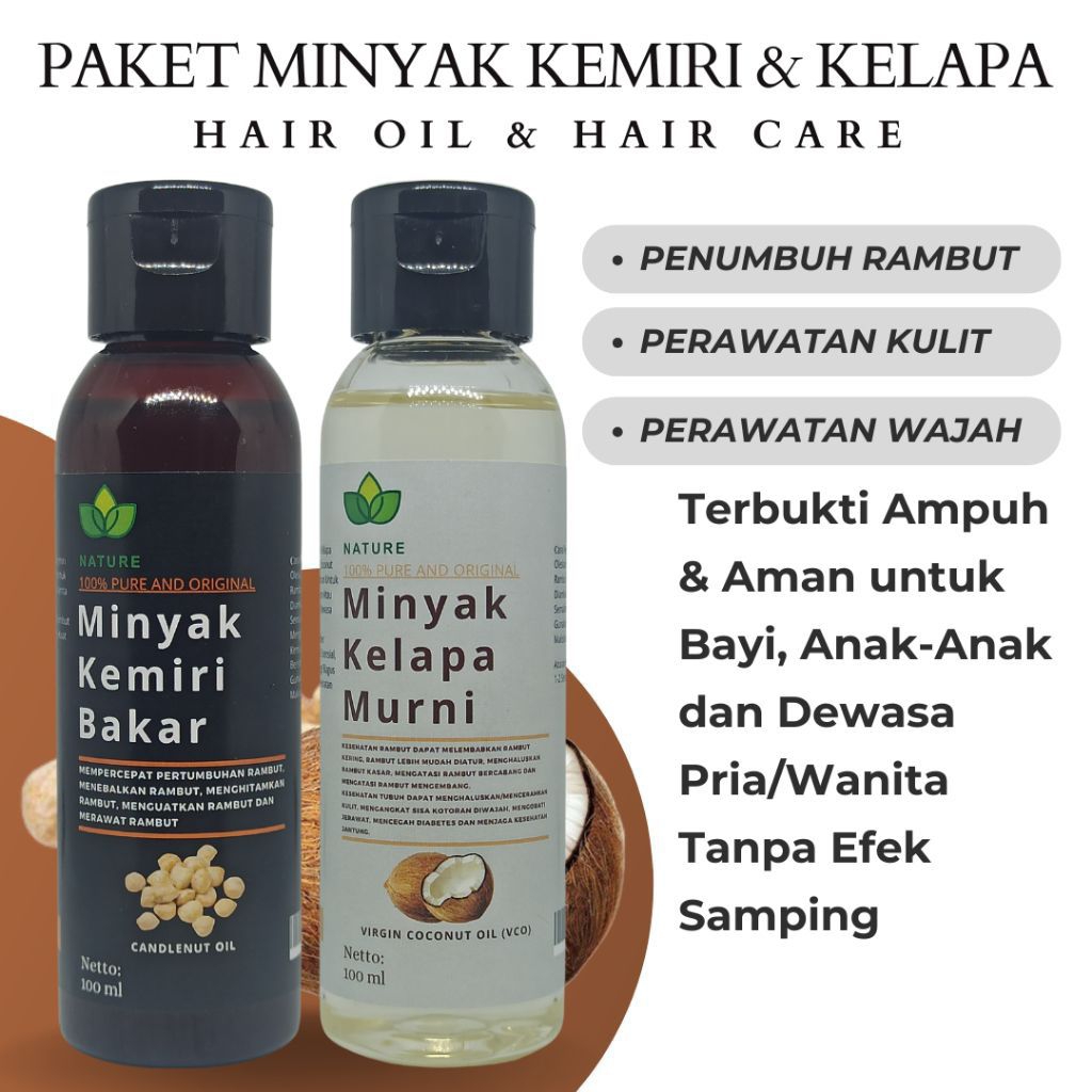 PAKET Nature Minyak Kemiri & VCO Original | Penumbuh Rambut Cepat + Perawatan Kulit Wajah Glowing At