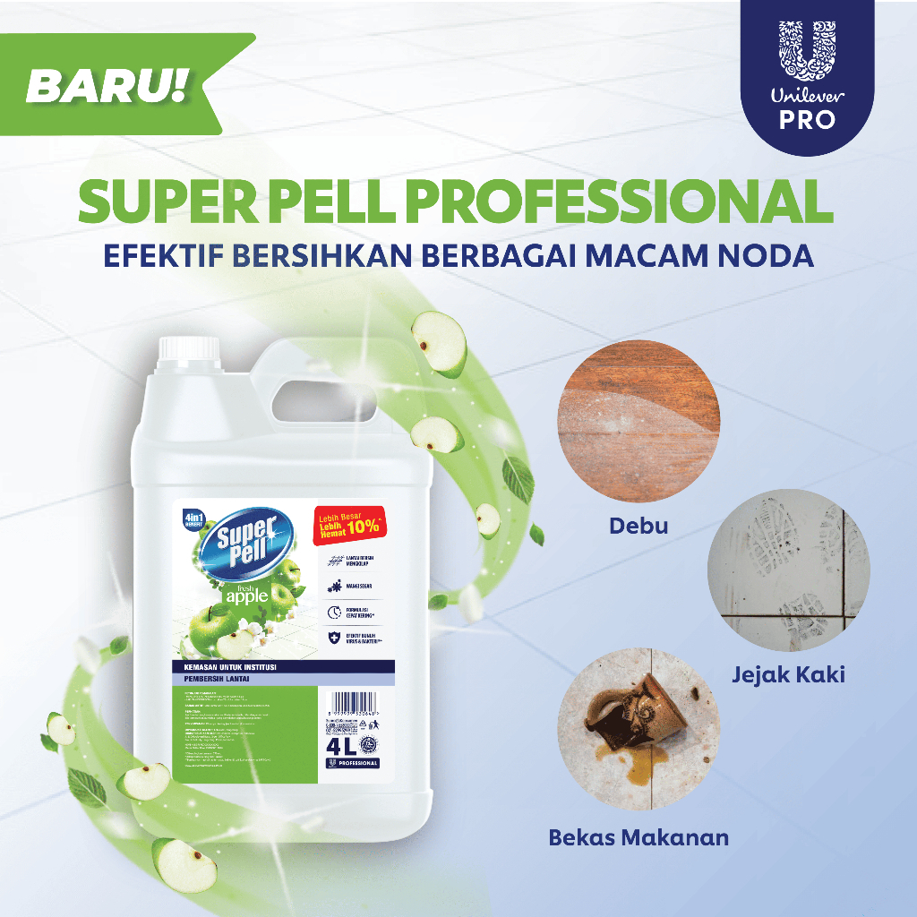 Superpell Professional Green Apple Cairan Pembersih Lantai Jerigen 4L 4000mL ( NO STIKER /LABEL POLO