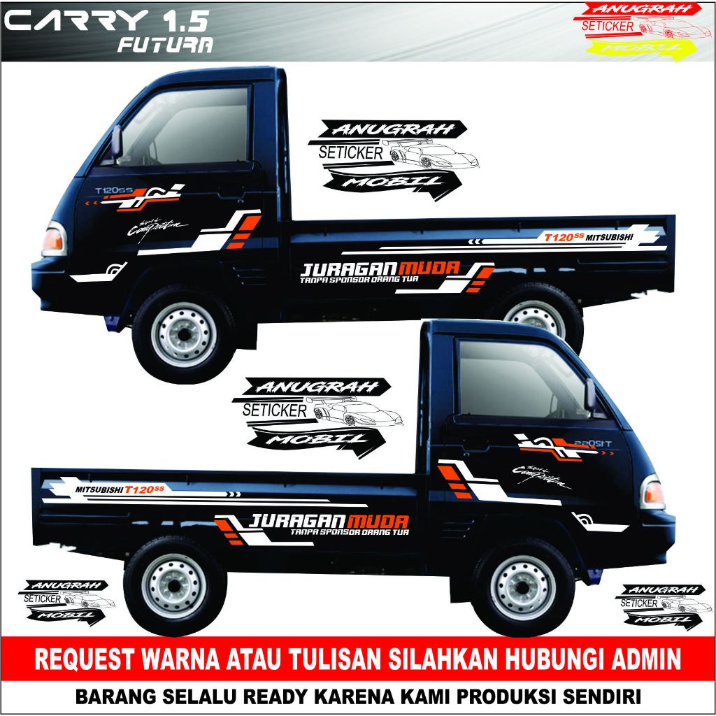 Stiker Cutting Mobil Pickup T 120SS Stiker Juragan Muda Stiker Variasi Mobil Pickup mitsubishi tss