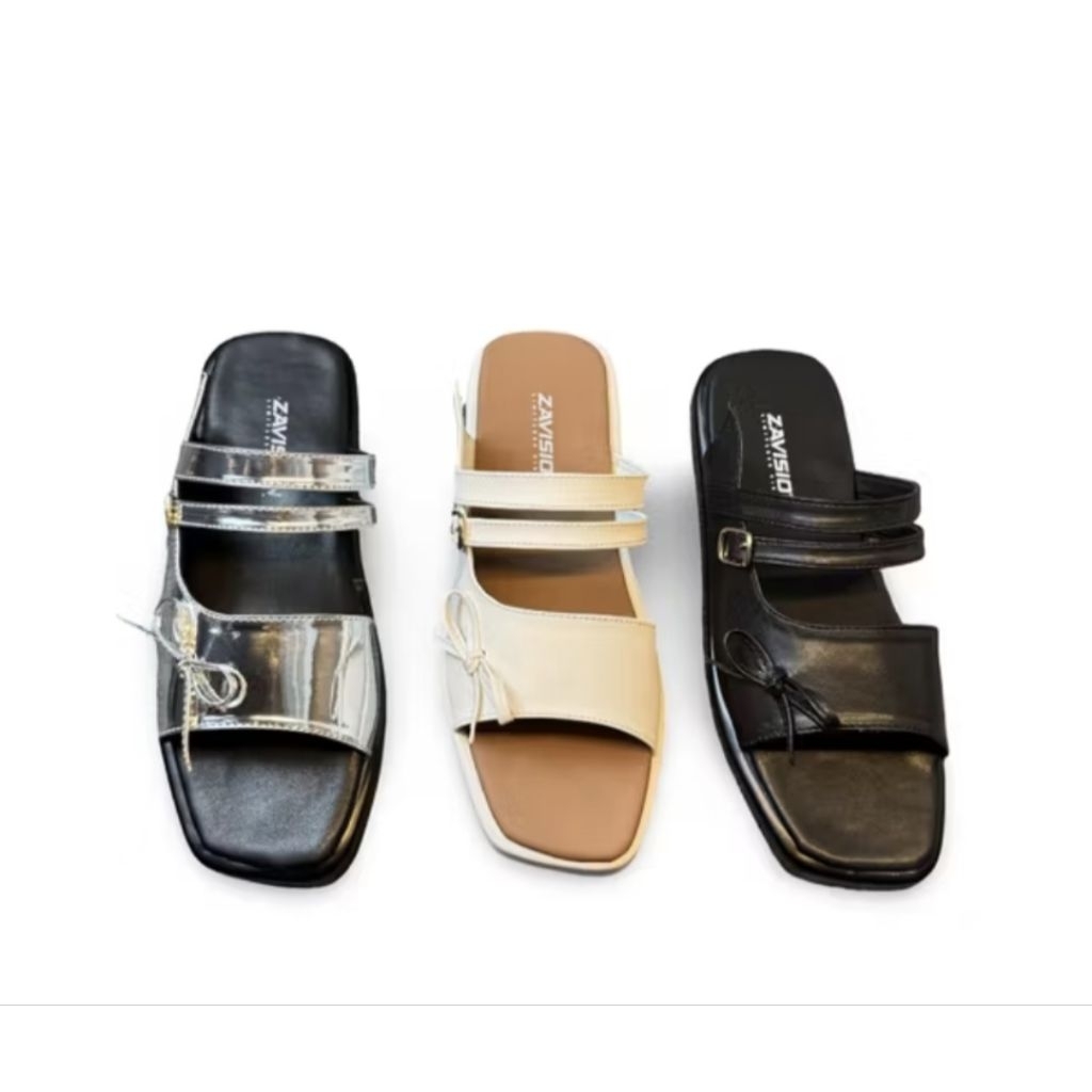 Sandal flat wanita sandal tali spon tebal empuk