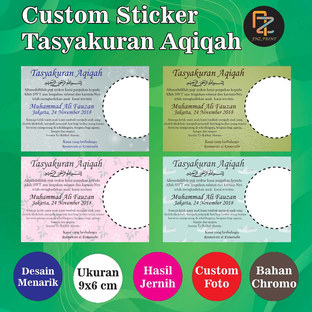 

Cetak Sticker / Kartu Tasyakuran Aqiqah Custom Nama Foto Sticker Tasyakuran Aqiqah