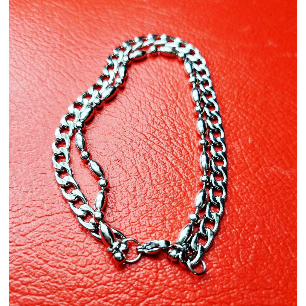 GELANG TANGAN DOBEL LAYER SISIK NAGA DAN PADI LADA, BESI PUTIH ASLI AMBON, GARANSI TIDAK BERUBAH WAR