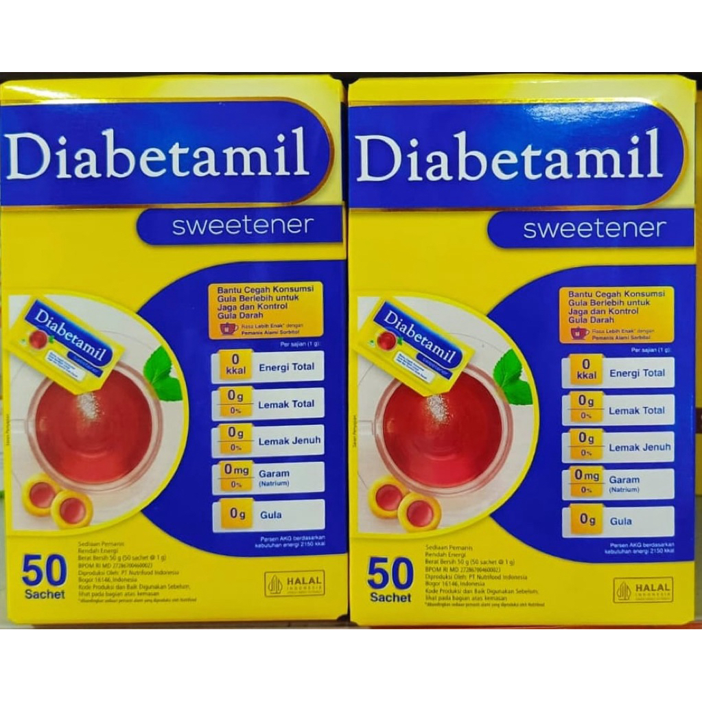 

Diabetamil sweetener 50gr Box (isi 50 sachet x 1gr)