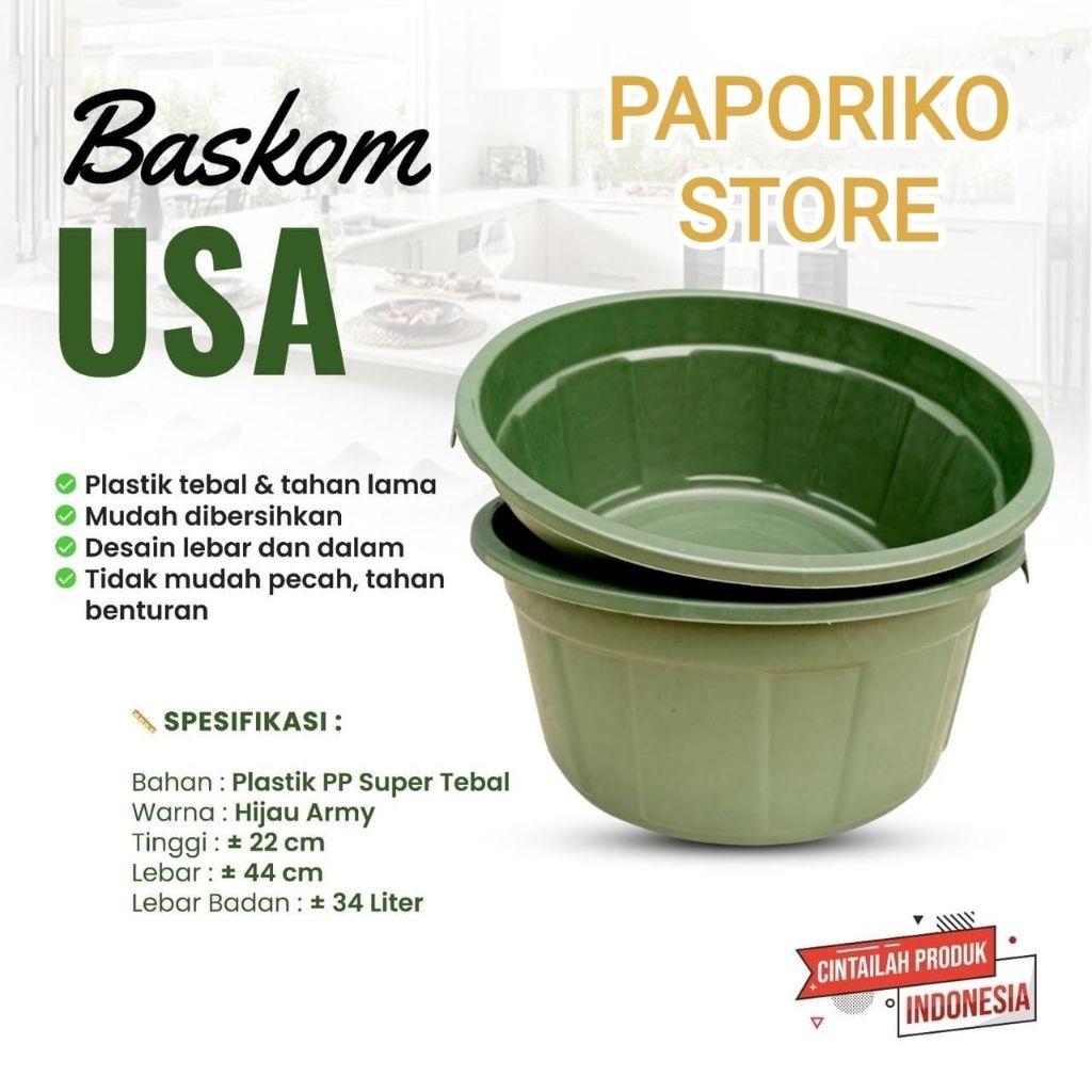 Baskom Plastik Bak USA / Baskom Besar Serbaguna Murah 20 Liter Diameter 45 cm