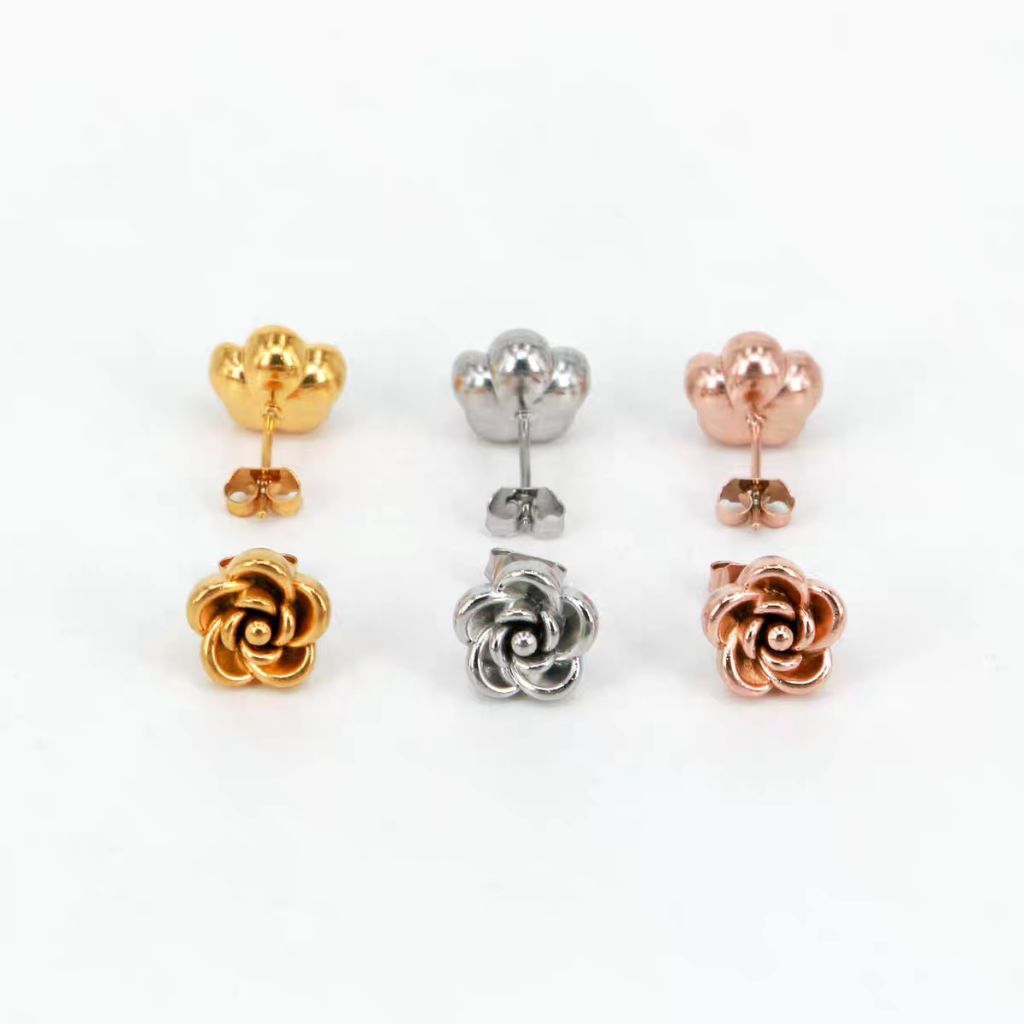 anting tindik/tusuk titanium fashion slyle bunga mawar
