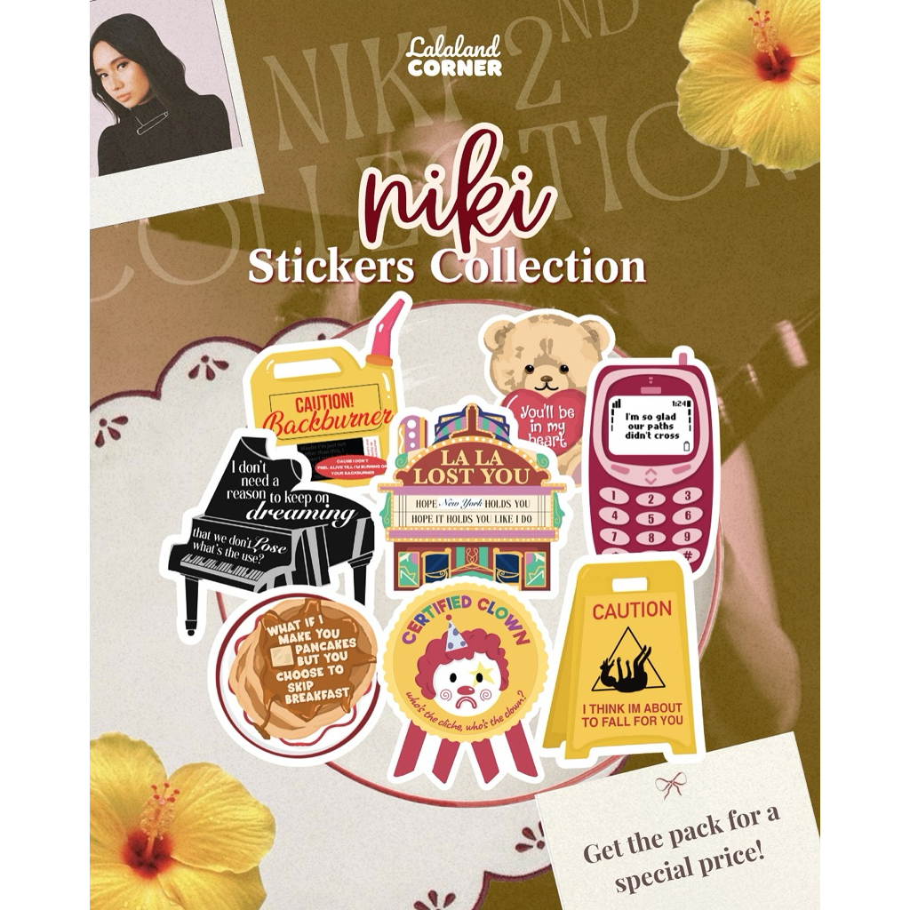 

[MIN BELI 3 PCS] NIKI zefanya STICKER COLLECTION glitter waterproof | LA LA LOST YOU STICKERS BACKBURNER YOU’LL BE IN MYBHEART LOSE KEEPING TABS TSUNAMI MILK TEETH FOCUS