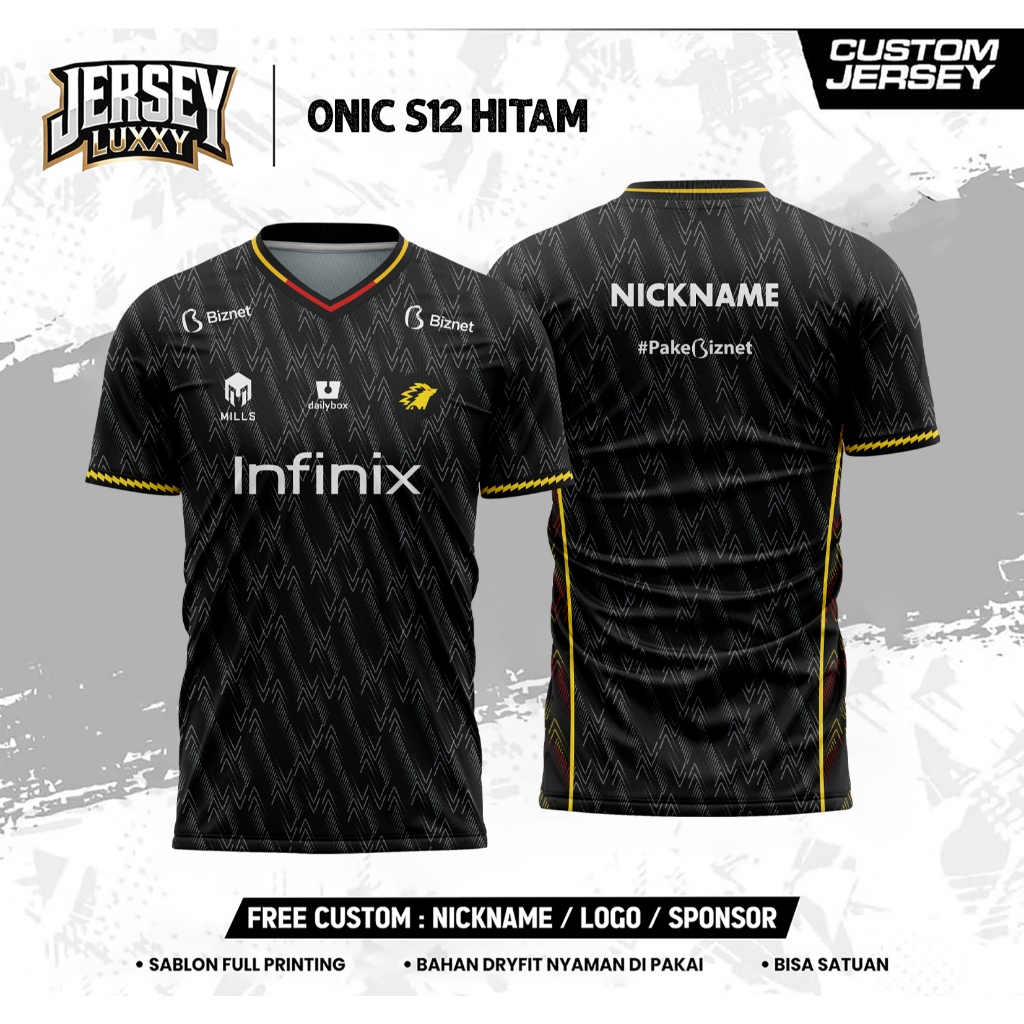 Jersey ONIC E-sport S 12 Hitam  / jersey onic