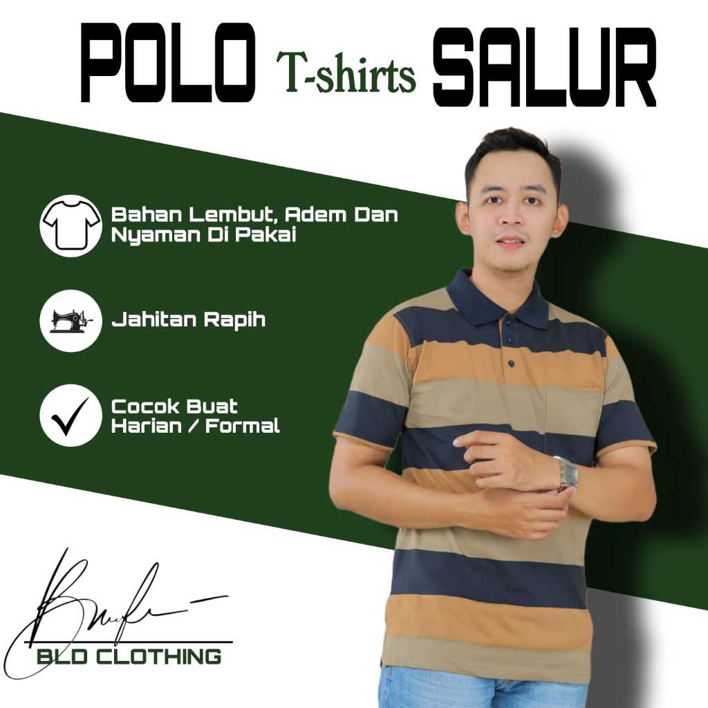 Kaos Salur Pria Ada Saku Depan Kaos Kerah Salur Dewasa Baju salur casual Tren 2025