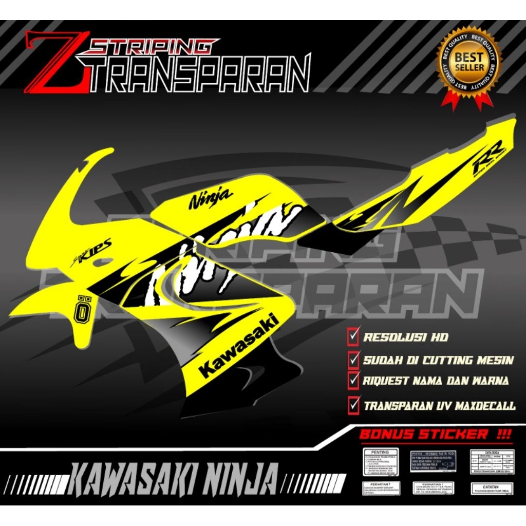 Striping Variasi NINJA RR OLD kuning transparan MAXDECAL premium (RR OLD 02) bisa request