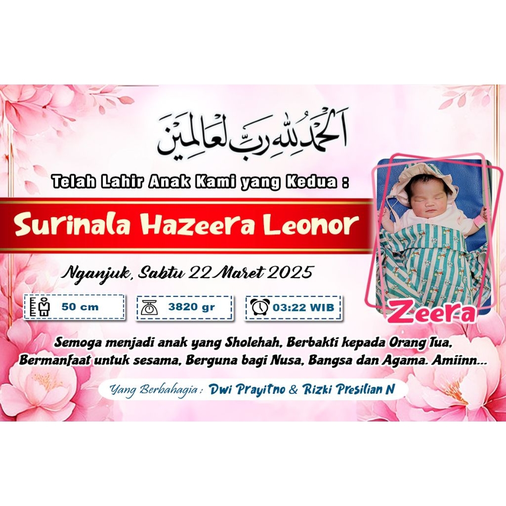 Hisperingin_ Banner Bayi / Born / Spanduk Kelahiran Bayi / Spanduk Nama Anak / Baby Born / Bayi